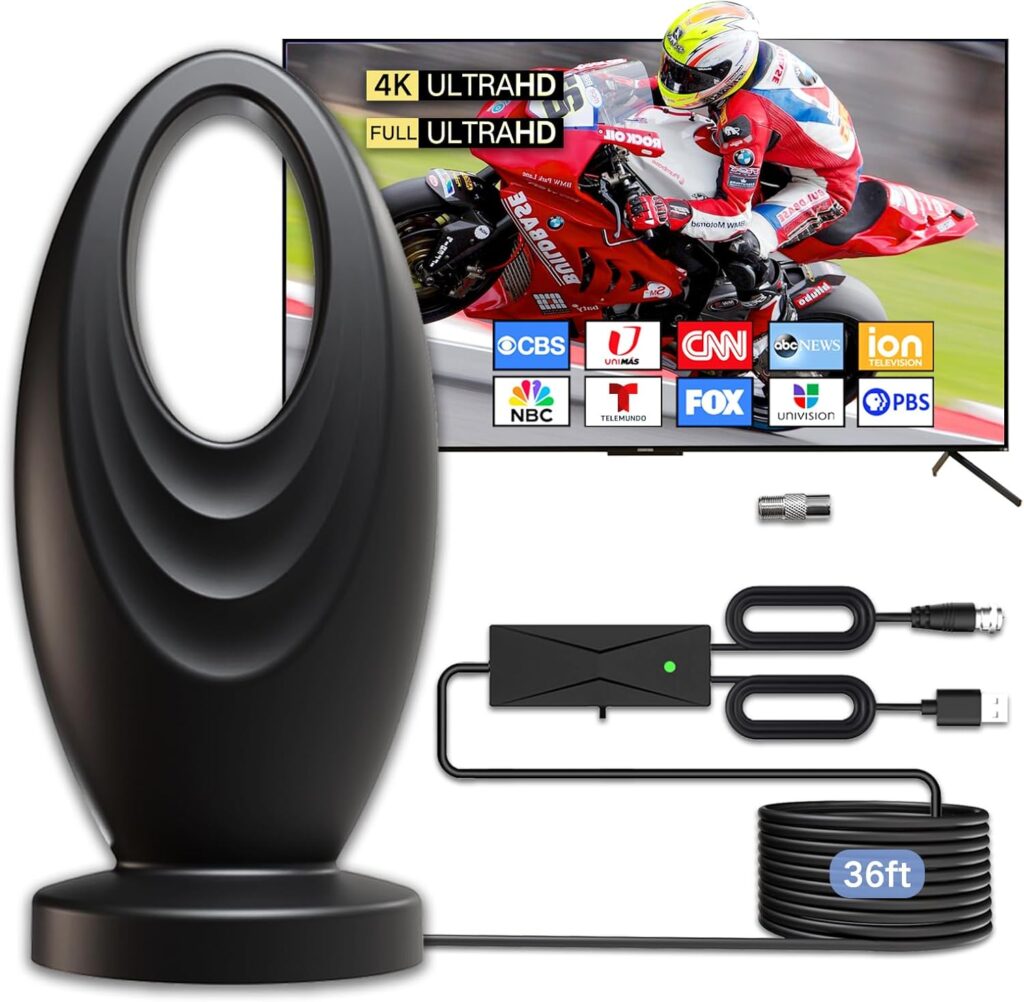 2025 TV Antenna for Smart TV and Old TV, 2800+ Miles Range HD Digital TV Antenna Indoor with 360° Signal Strongest Booster, Supports Local Channels 1080P 4K Reception for Home, RV, Camping (36ft)